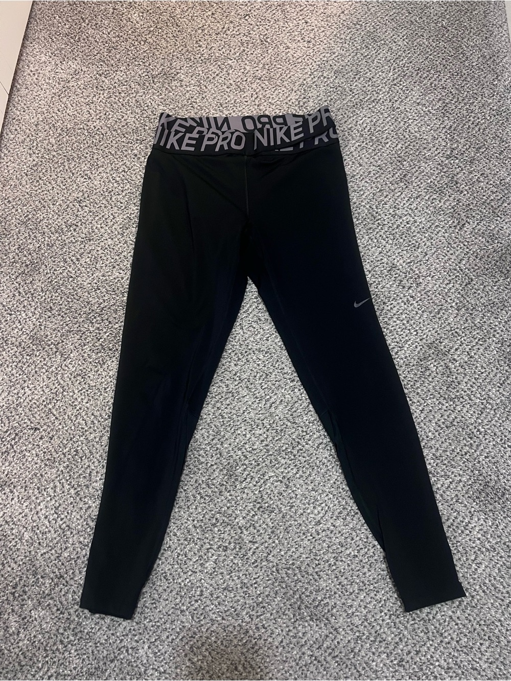 Nike Black Performance Pro Leggings with Gray Logo Waistband